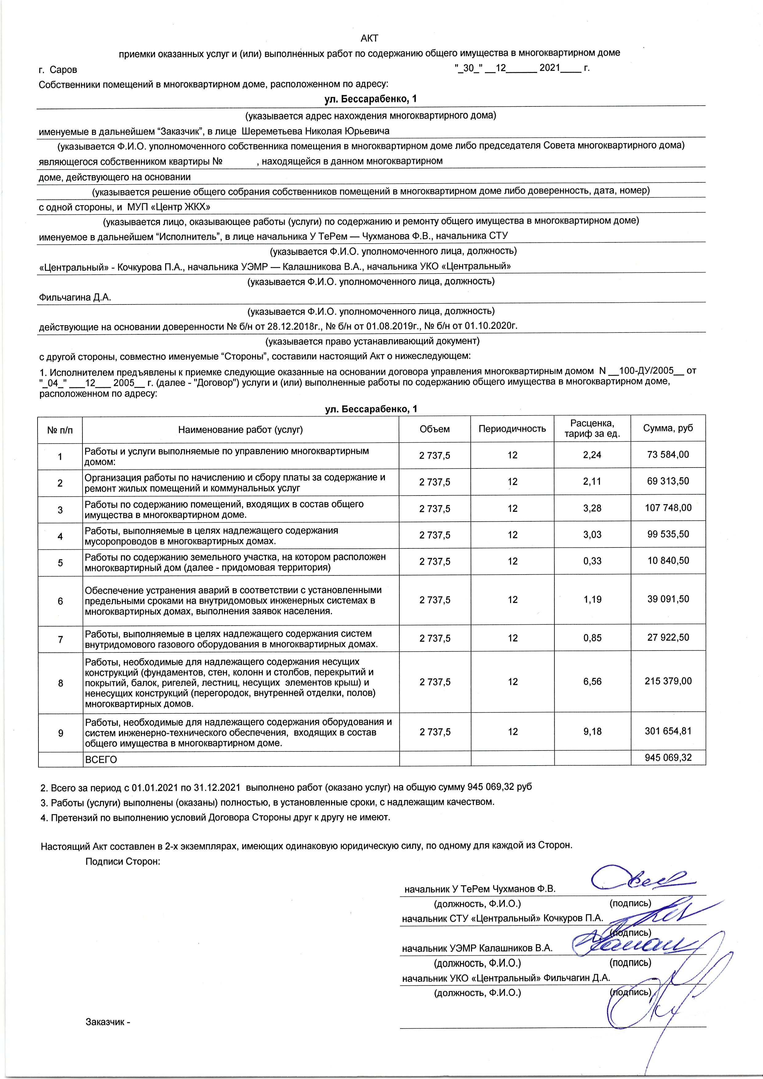 Акты выполненных работ 2021 — МУП 